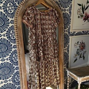 Anthropologie MAEVE BERNADETTE Sequin Pink Tiered Babydoll Midi Dress NEW